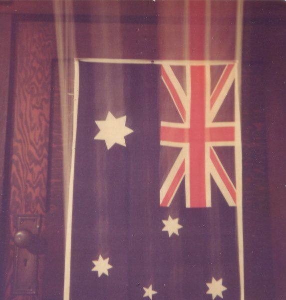Australian flag on back of door, Cremorne, 30 Nov 1981